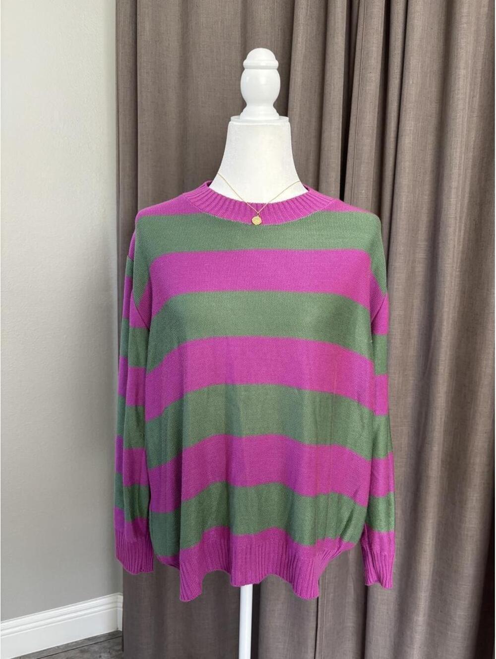 Sislla Pink & Green Striped Knit Sweater – Curve/Plus GG